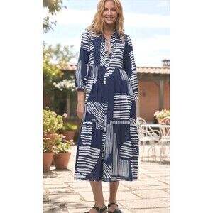 Zara Navy Blue and White Striped Cotton Maxi Dress